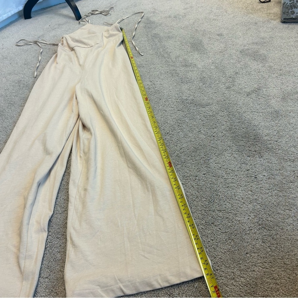 Zara beige cream ruffle frill halter top wide leg jumpsuit 100% cotton S NWOT - Picture 11 of 16